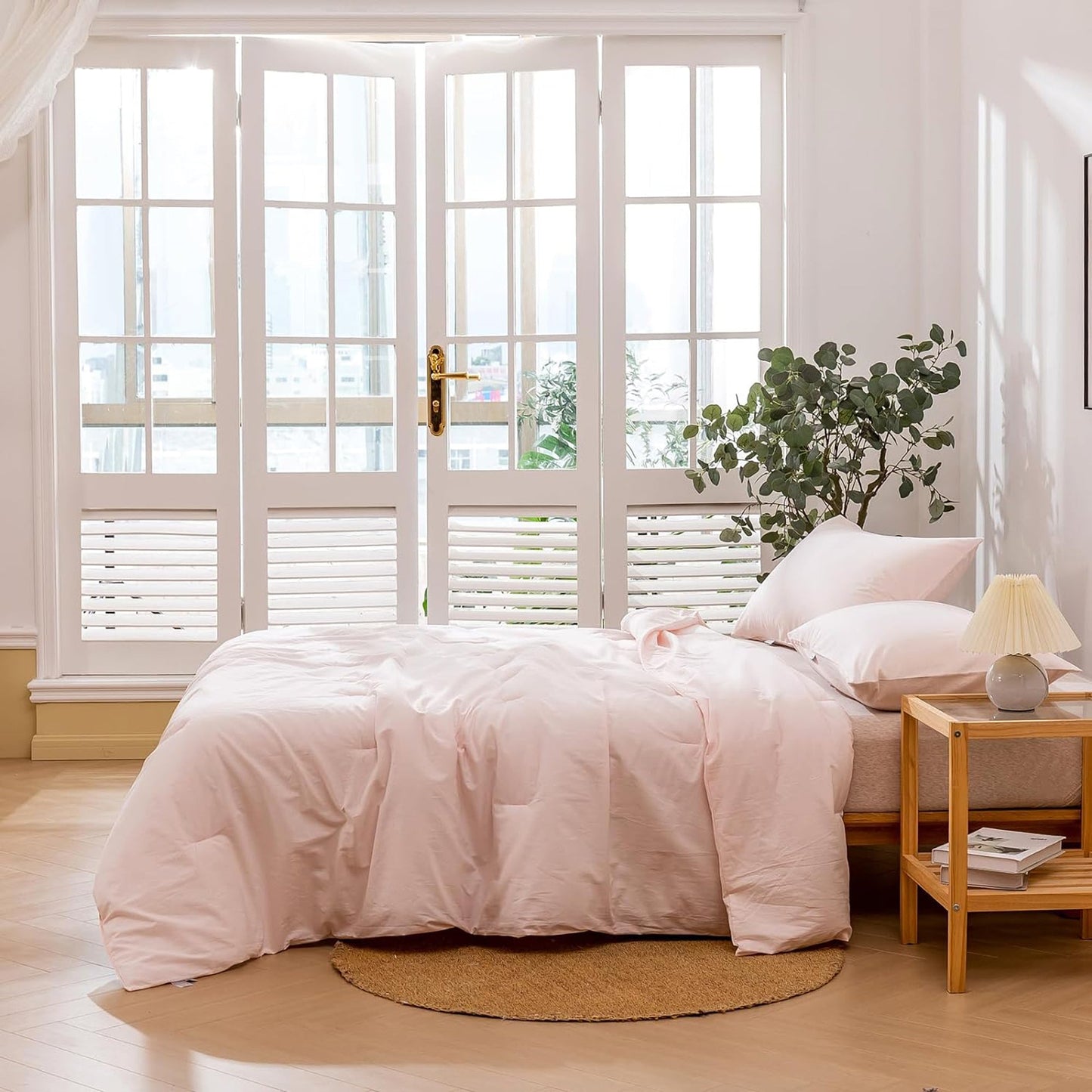 225TC Soft and Cozy Hypoallergenic Cotton Washed Quilt Cover Set - Pink