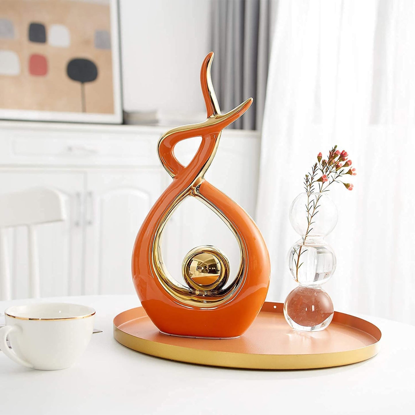 Modern Art Ceramic Statue Table Centerpiece Decorations Home Decor - Orange