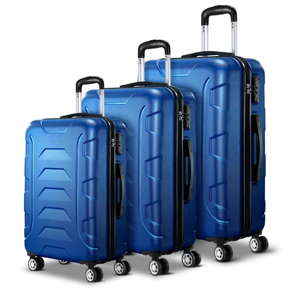 3pc Luggage Travel Sets Suitcase Trolley Lock Blue