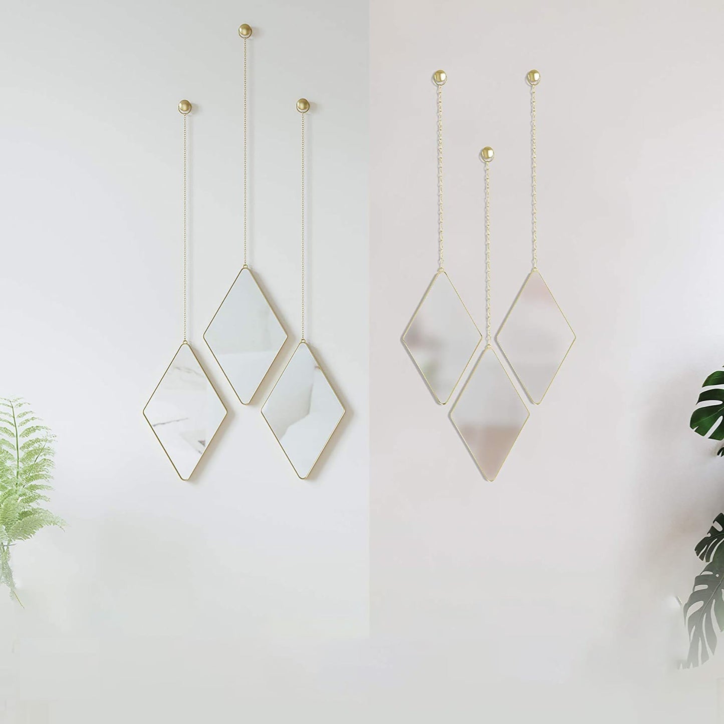 Apartment Decor Trio Wall Art Brass Decorative Wall Mirrors - Set of 3