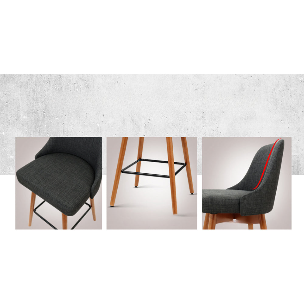 Set of 4 Wooden Fabric Bar Stools Square Footrest - Charcoal
