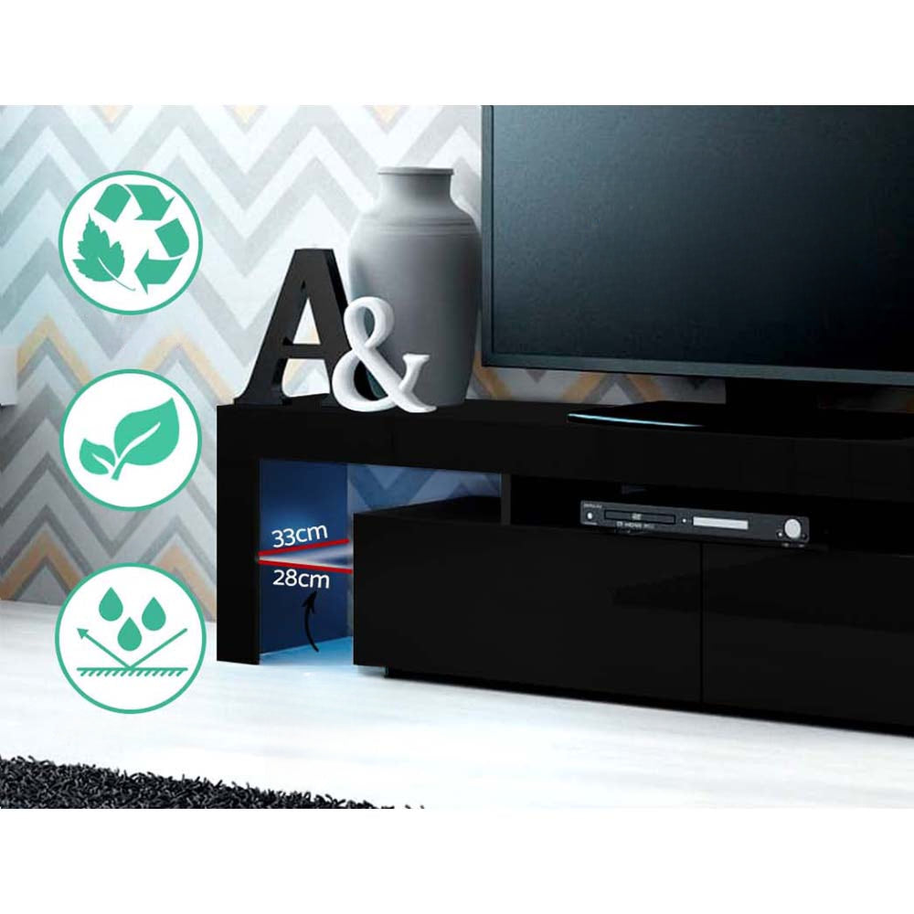 189cm RGB LED TV Stand Cabinet Entertainment Unit Gloss Furniture Drawers Tempered Glass Shelf Black
