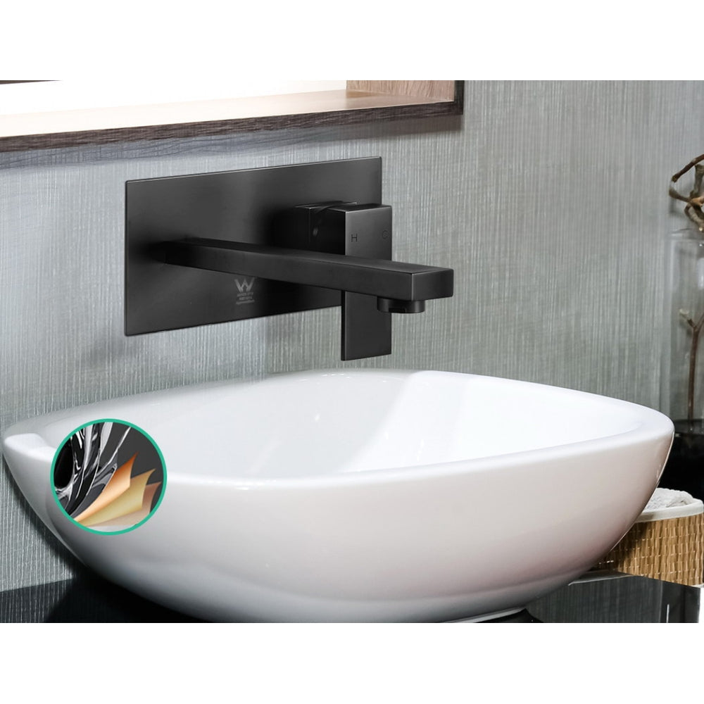 WELS Bathroom Tap Wall Square Black Basin Mixer Taps Vanity Brass Faucet