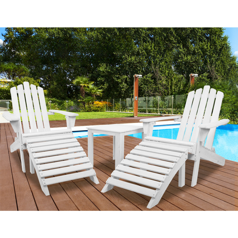 Outdoor Sun Lounge Beach Wooden Adirondack Patio Chair Table - White