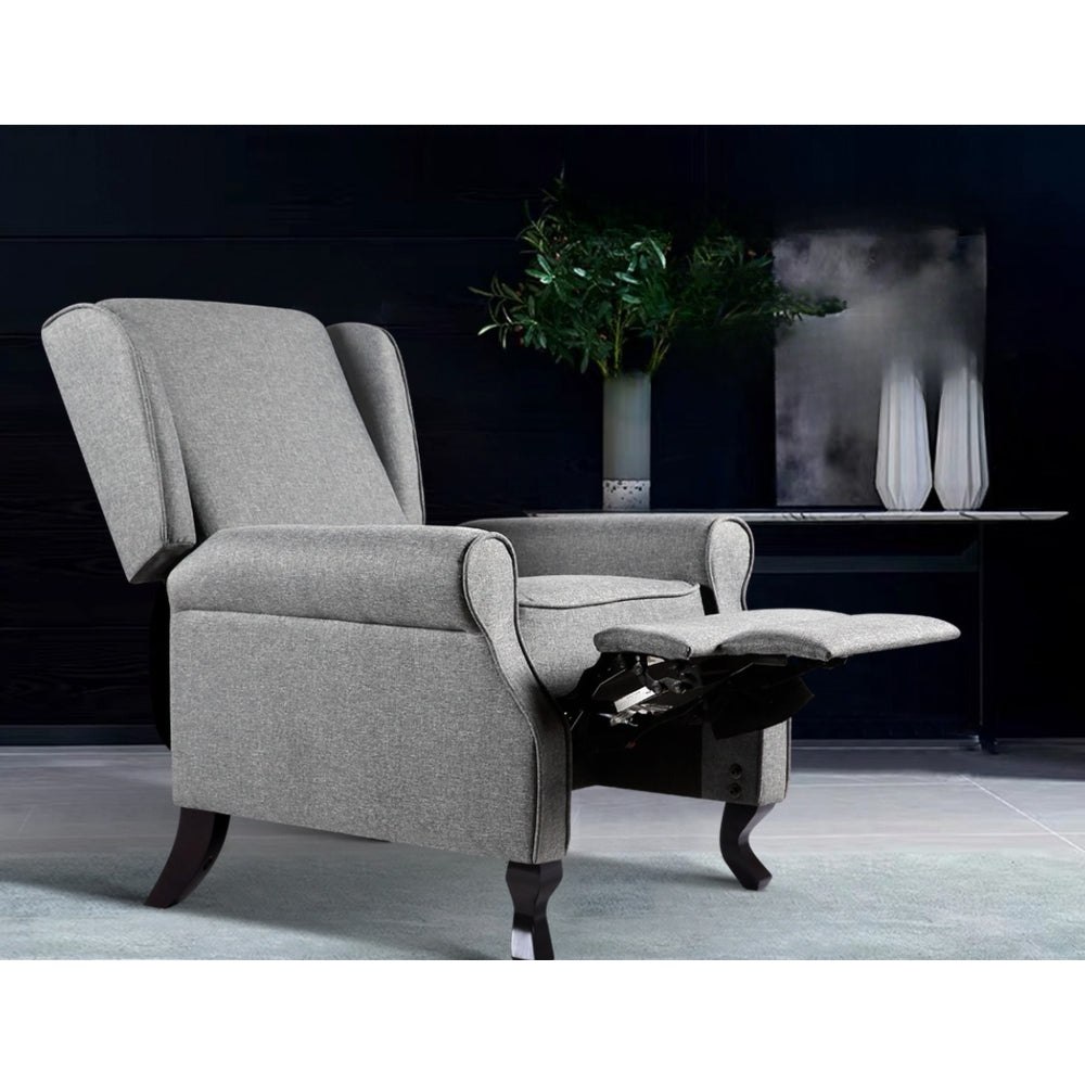 Recliner Chair Luxury Lounge Armchair Single Sofa Couch Fabric Grey