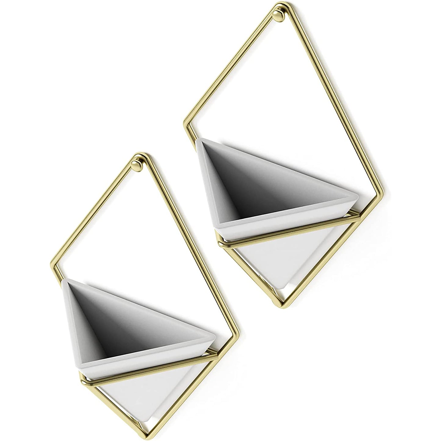 Hanging Planter Vase and Geometric Wall Decor Container Small - White Brass