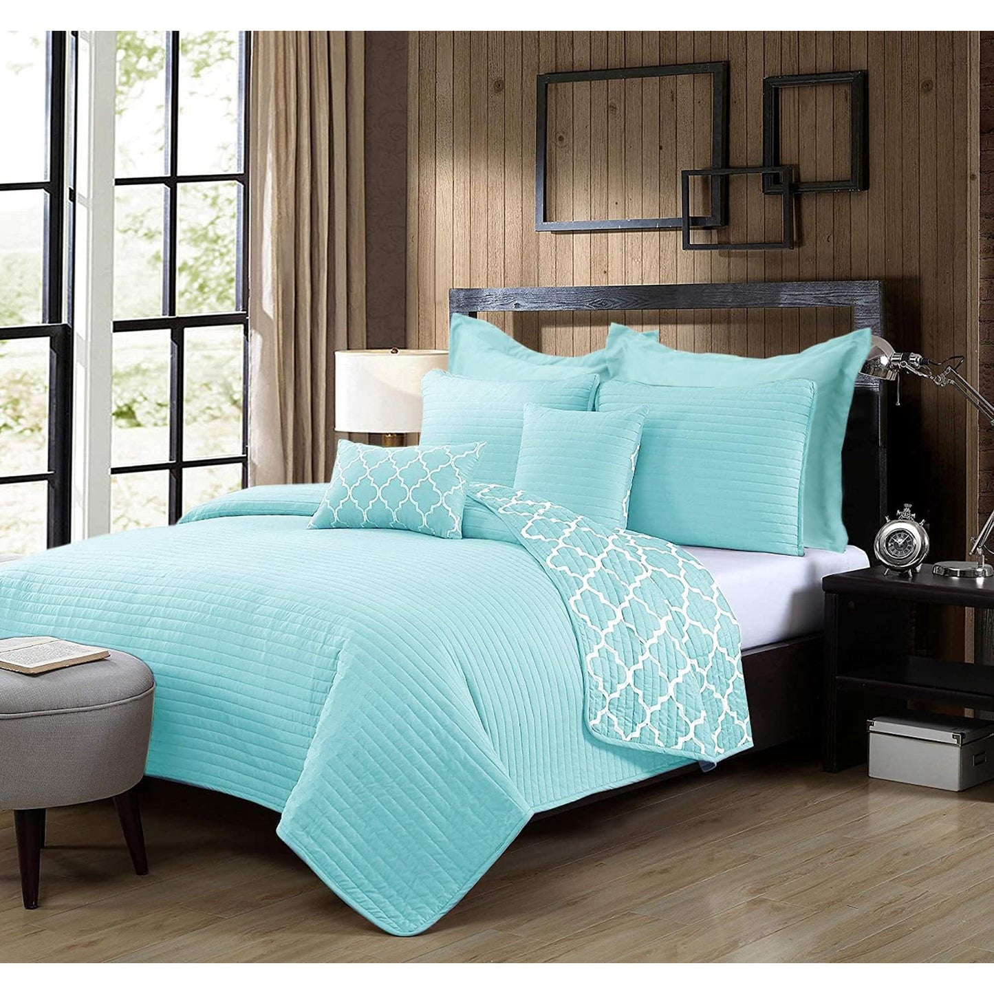 Bamboo Blend Reversible Comforter 7-Pieces Set - Aqua