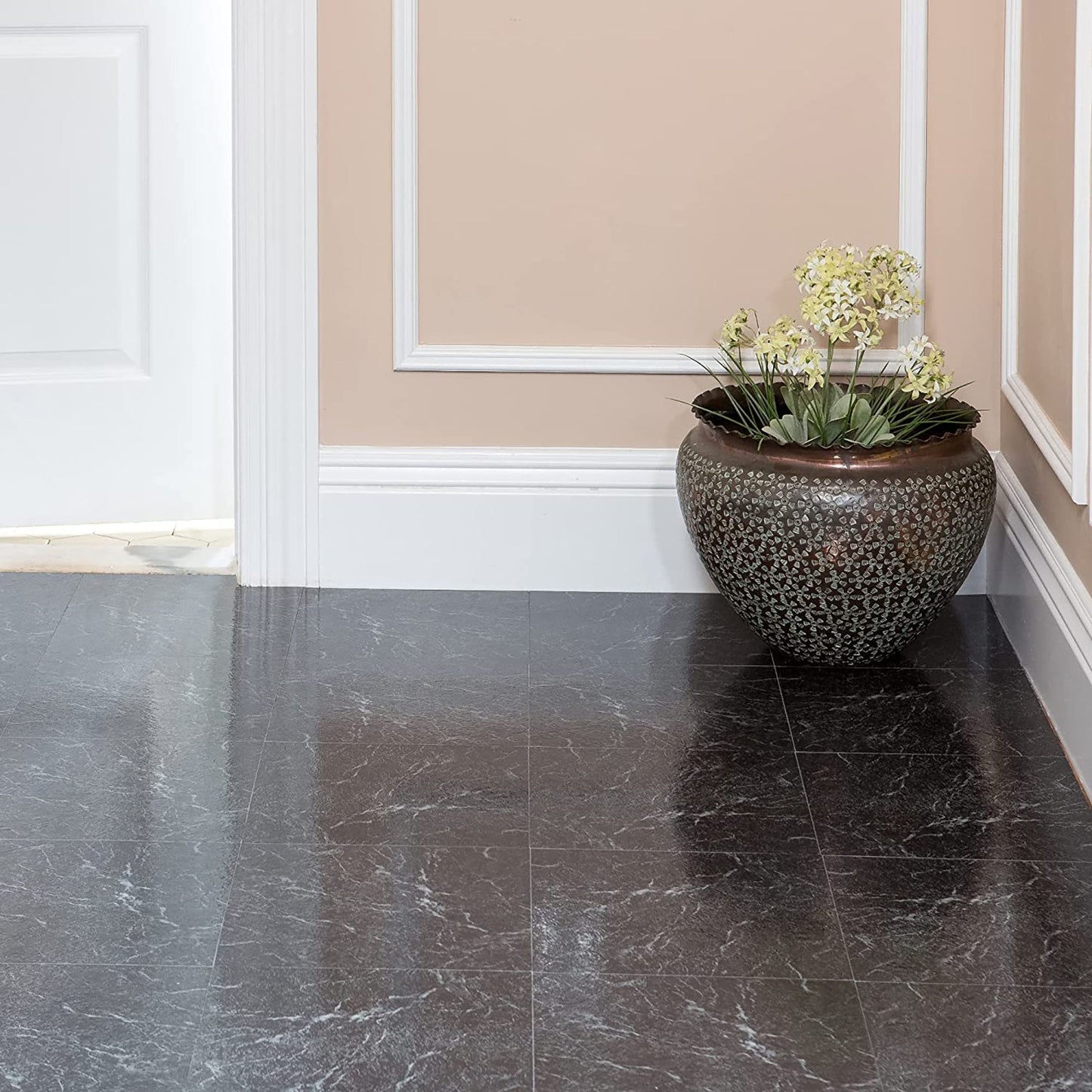 20 Pack 12 Inch Vinyl Tile Marble Black with White Vein