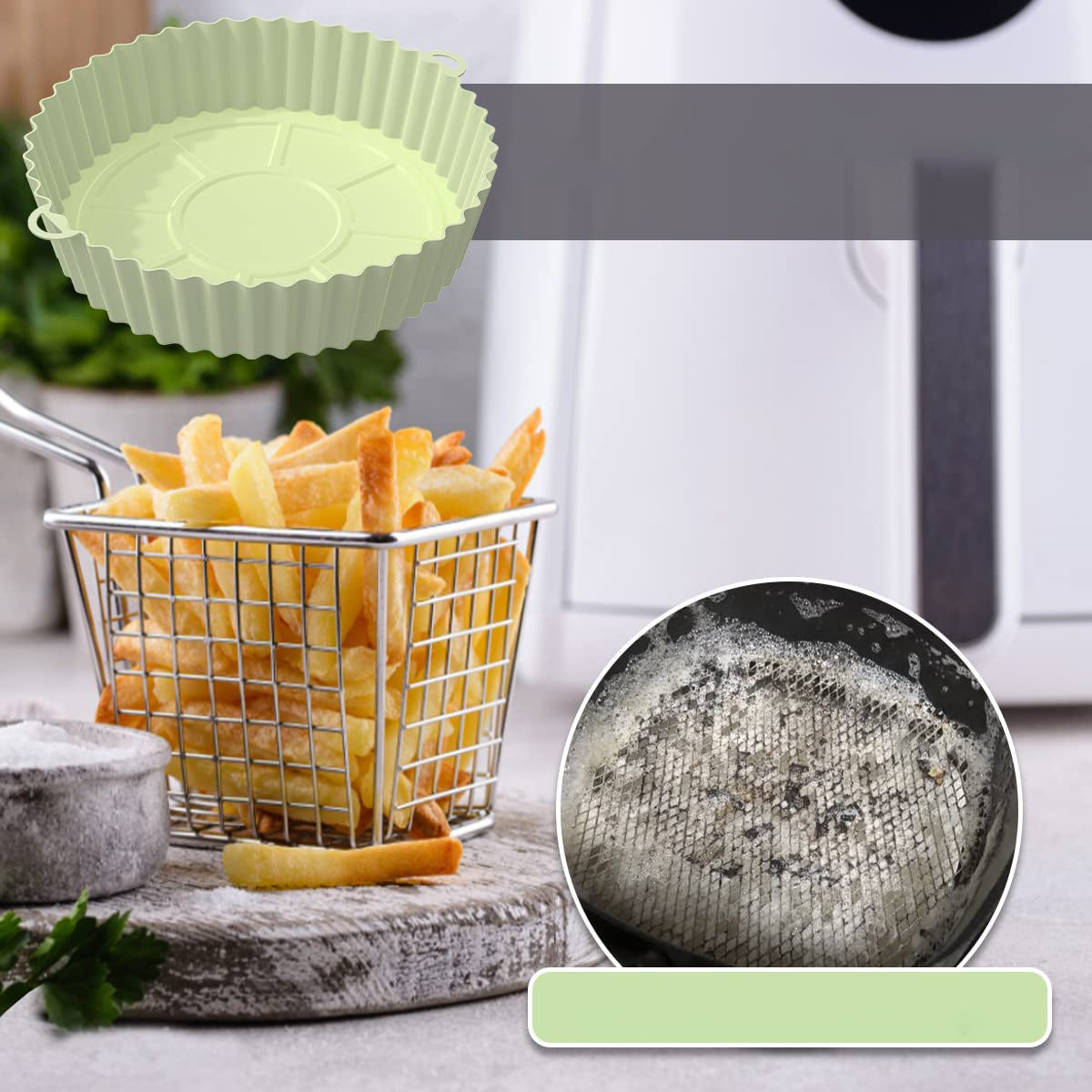 Air Fryer Reusable Non Stick Heat Resistant Silicone Pots 2 Pcs - Green