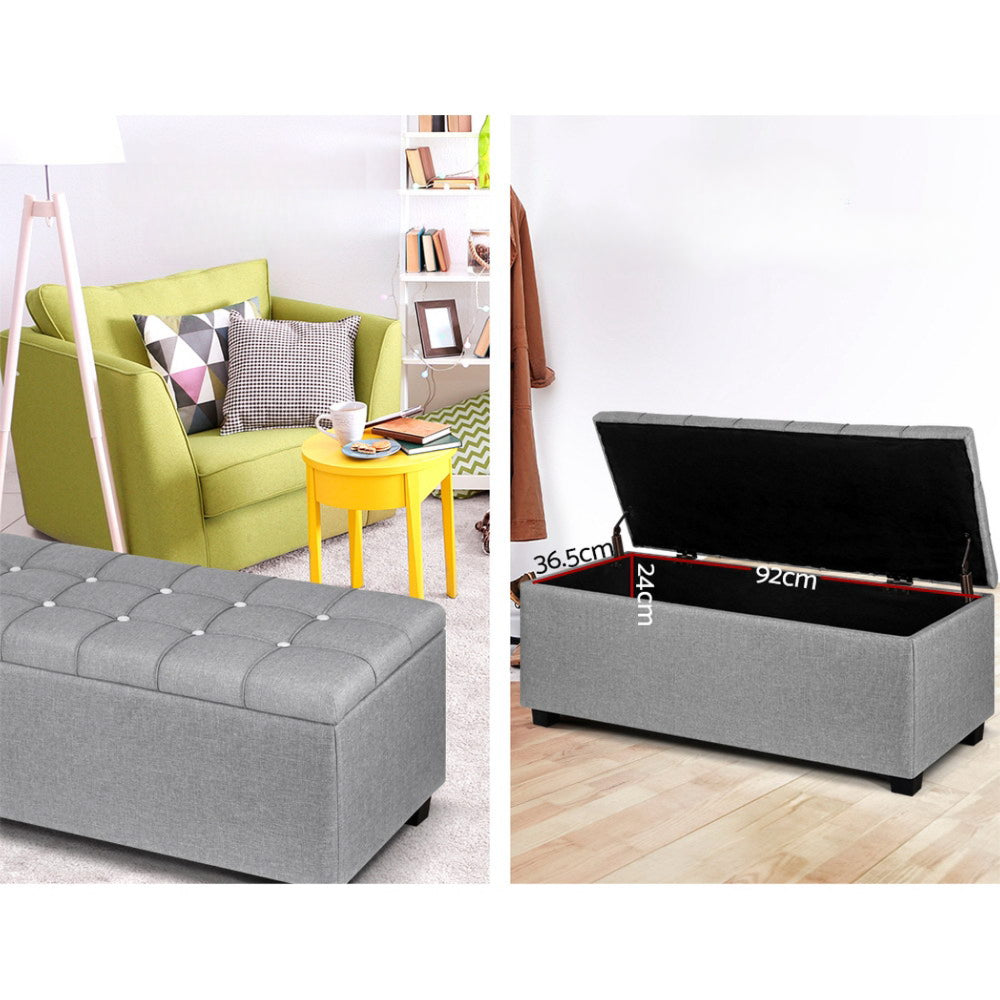 Storage Ottoman Footstool Blanket Box Foot Stool Bench Toy Seat Grey