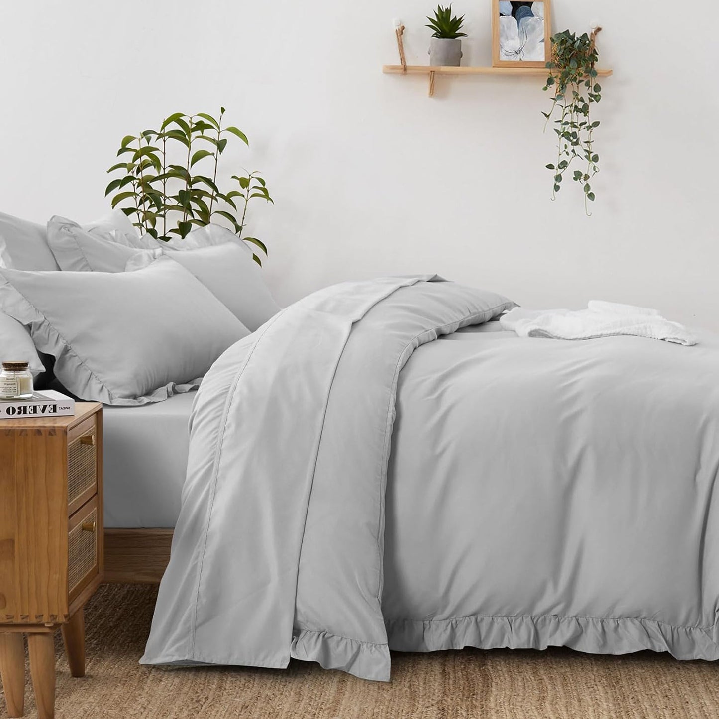 1000TC Ultra Soft Microfiber Duvet Doona Cover Quilt Cover Set - Ruffle Light Grey