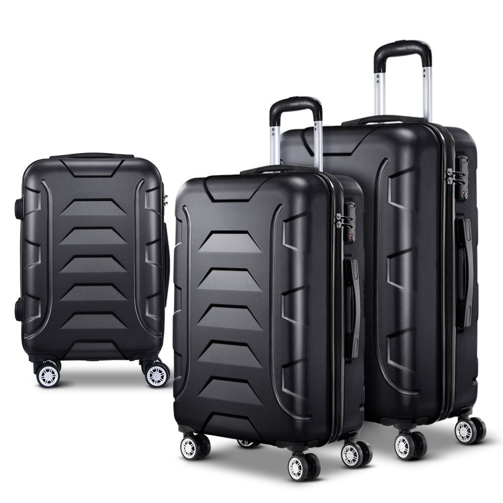 3pc Luggage Travel Sets Suitcase Trolley Lock Bonus Black
