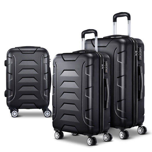 3pc Luggage Travel Sets Suitcase Trolley Lock Bonus Black