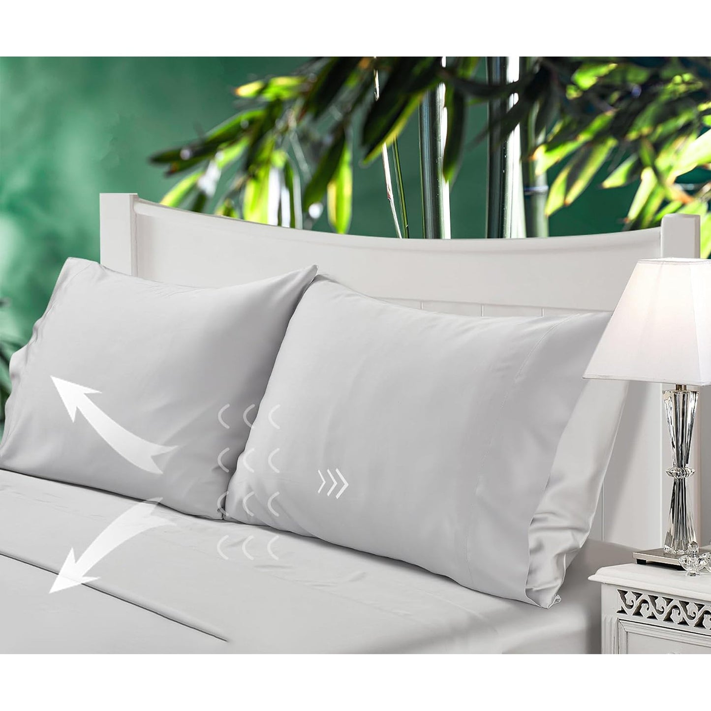 2 Pack Cooling Breathable Pillowcase with Envelope Closure - Silver