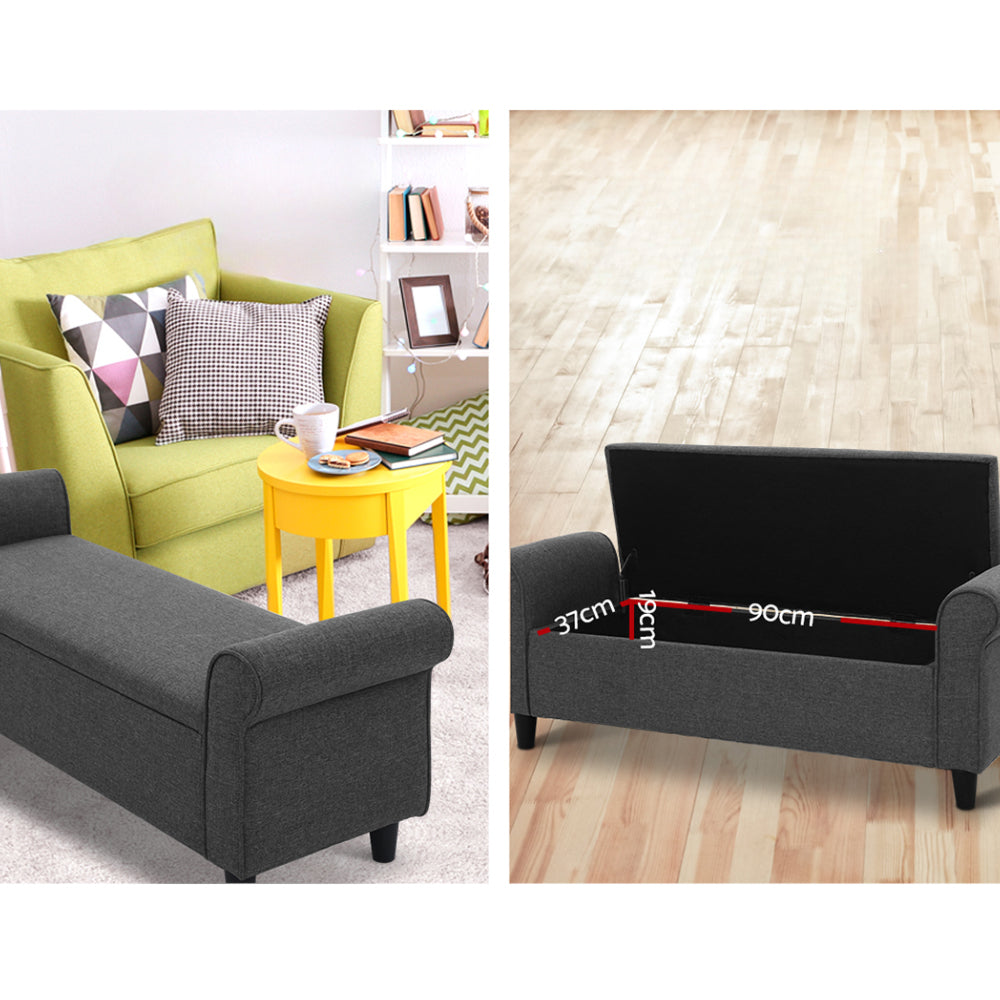 Storage Ottoman Blanket Box 126cm Linen Fabric Arm Foot Stool Couch Large