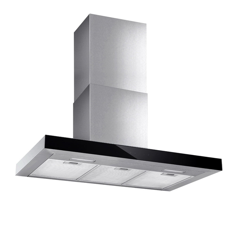 900mm Rangehood 90cm Stainless Steel Glass Kitchen Canopy Black