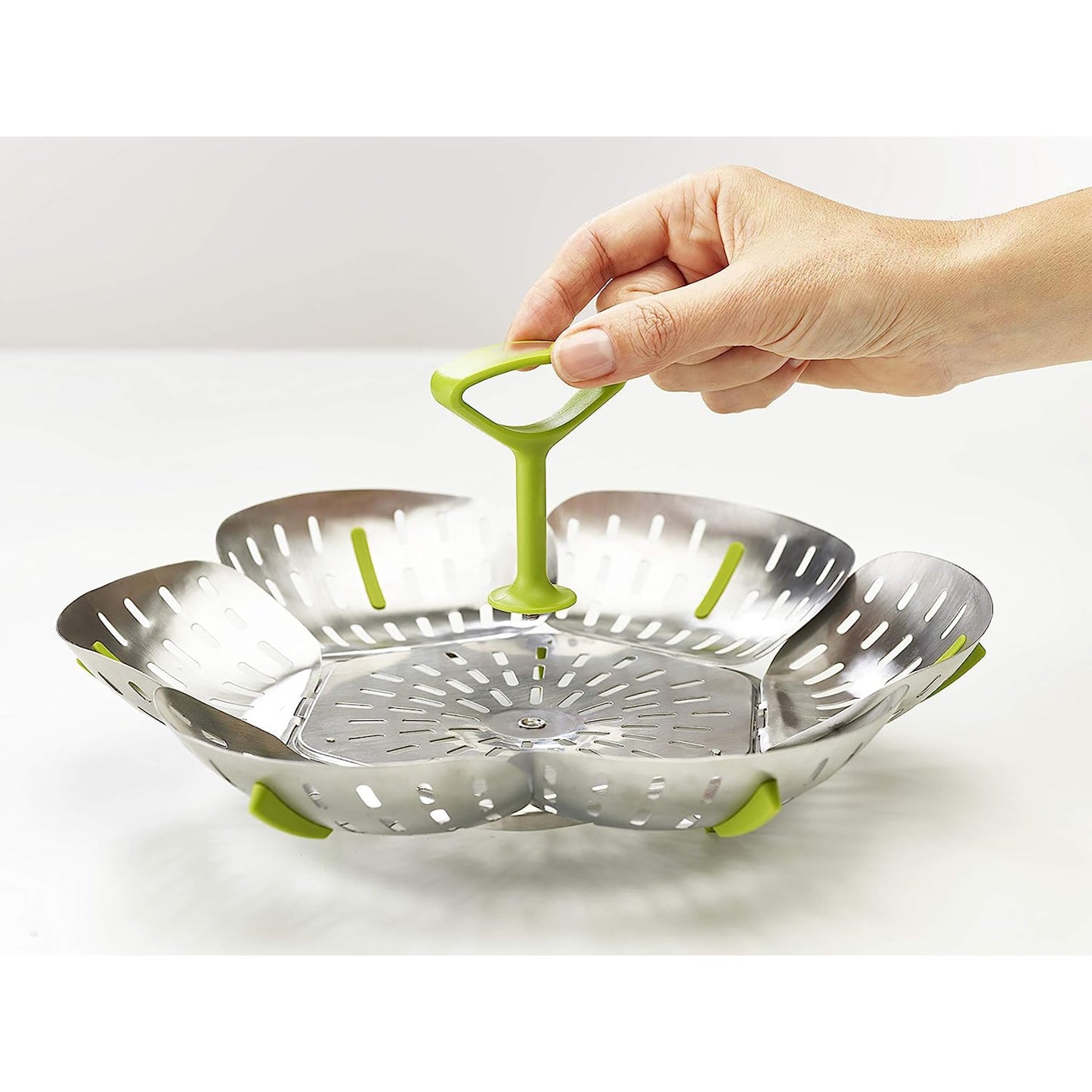 Extra Large Stainless Steel Folding Steamer Basket - Green