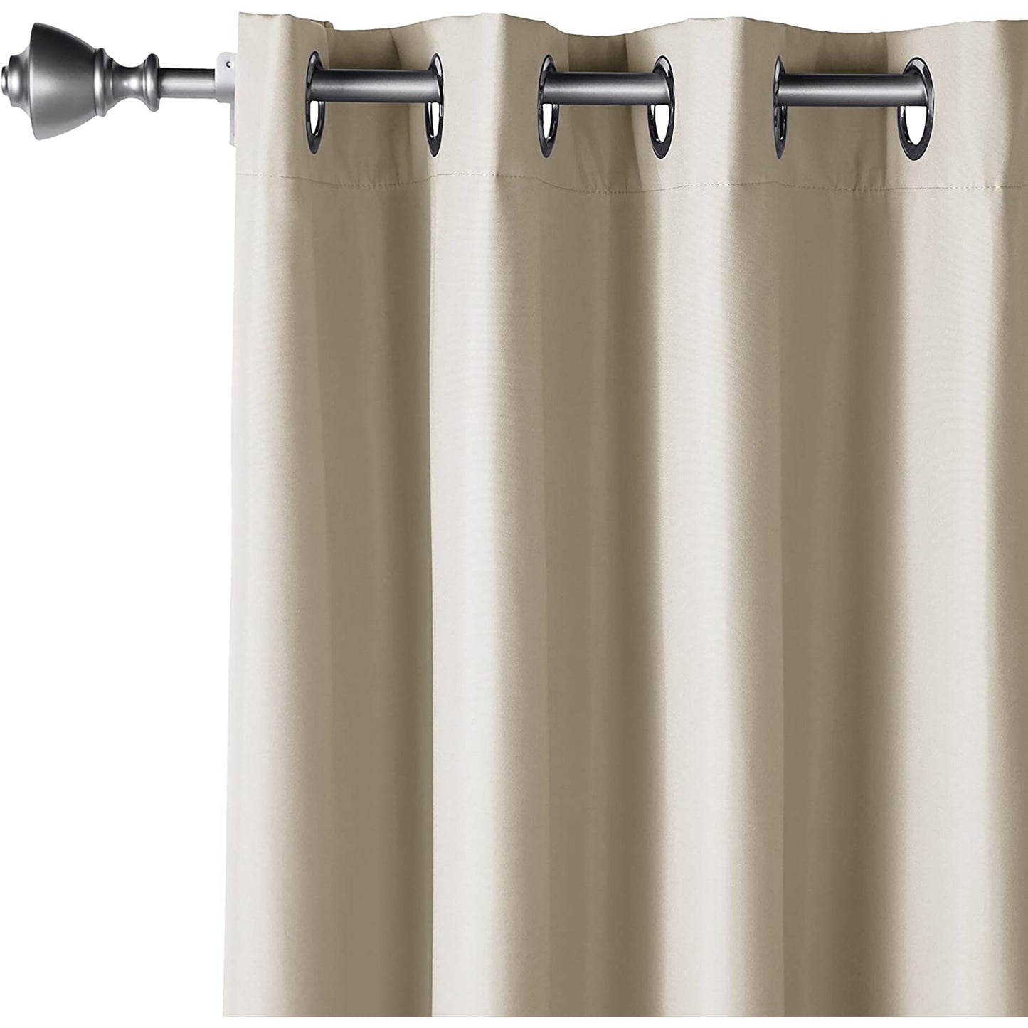 Grommetted Room Darkening Curtain Panel Set with Tie Backs - Beige