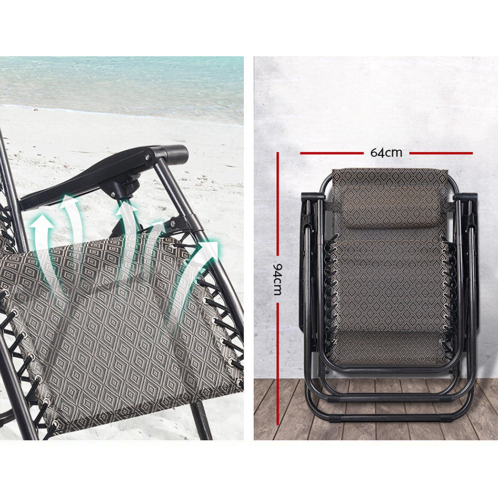 Reclining Chair Folding Camping Outdoor Sun Lounge - 2pcs