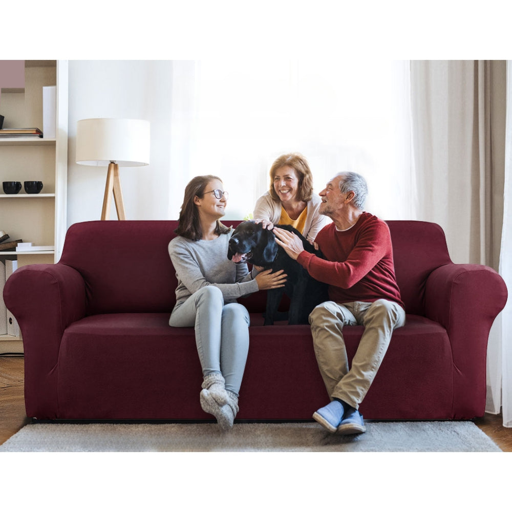 Sofa Cover Elastic Stretchable Couch Covers Burgundy 3 Seater