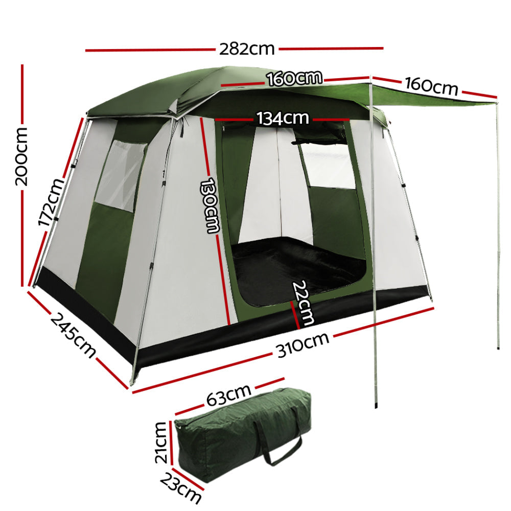 Camping Tent Family Hiking Dome Green and White - Fits 6 Person