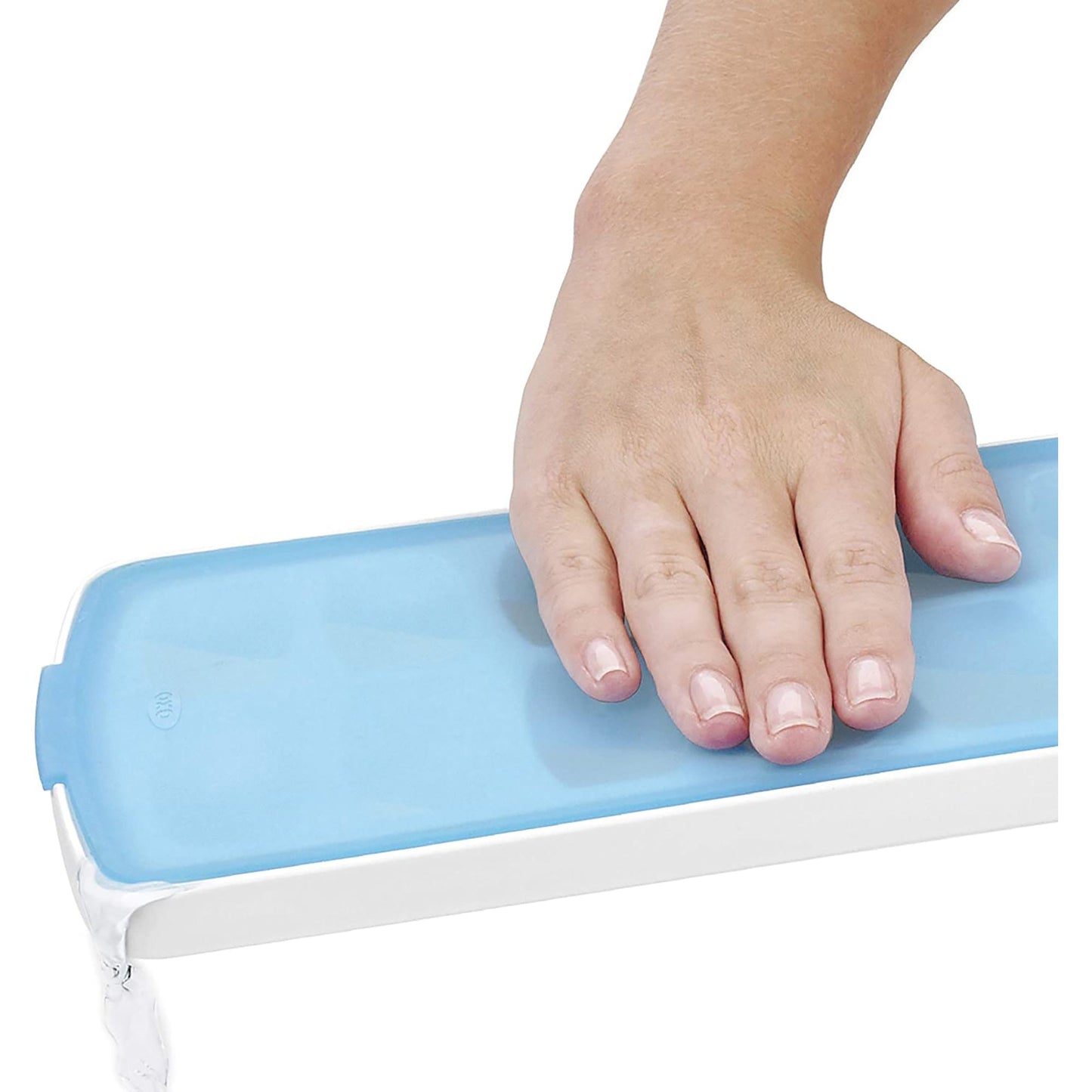 No Spill Plastic Ice Cube Tray with Silicone Secure Seal - White Blue