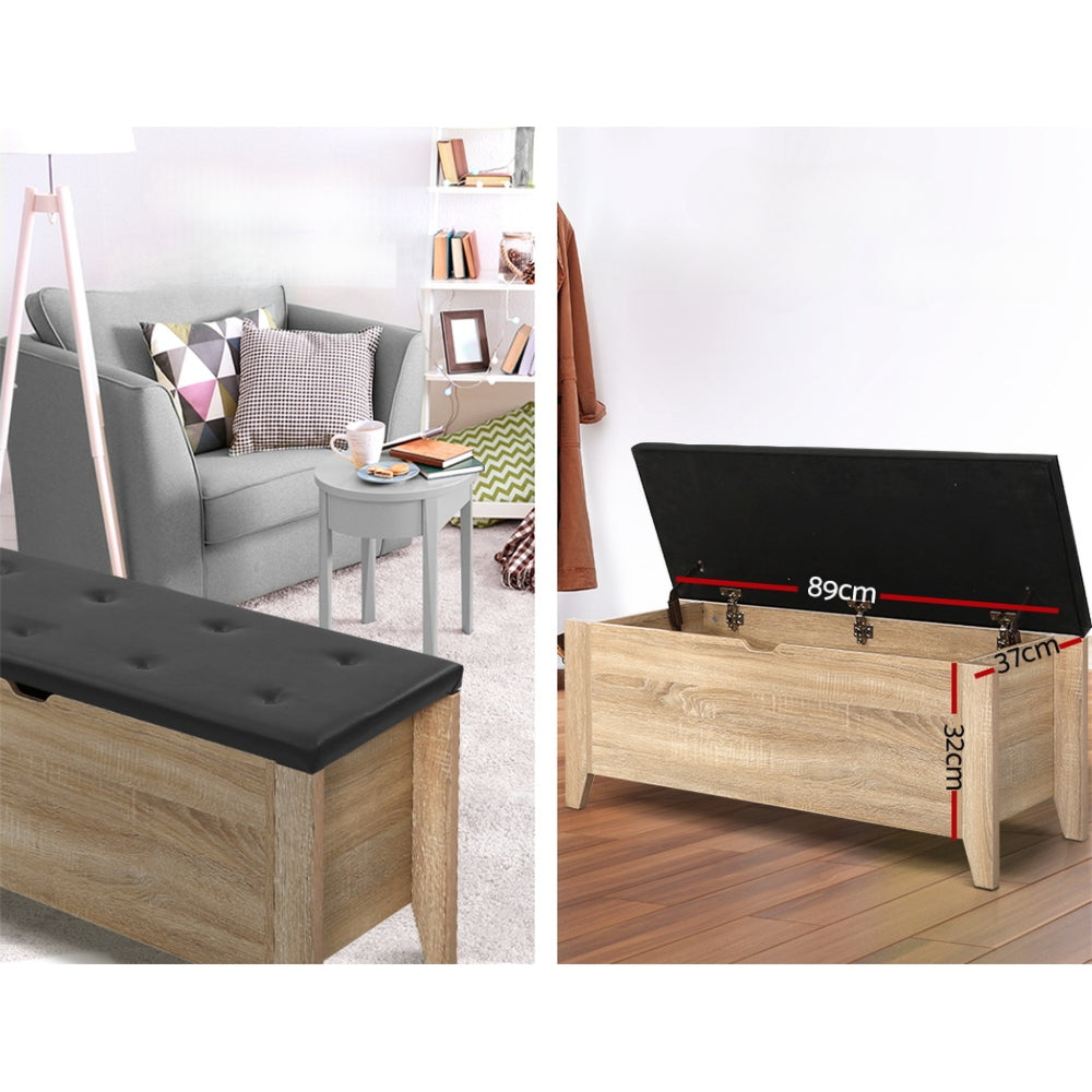 Storage Ottoman Blanket Box Leather Bench Foot Stool Chest Toy Oak Couch