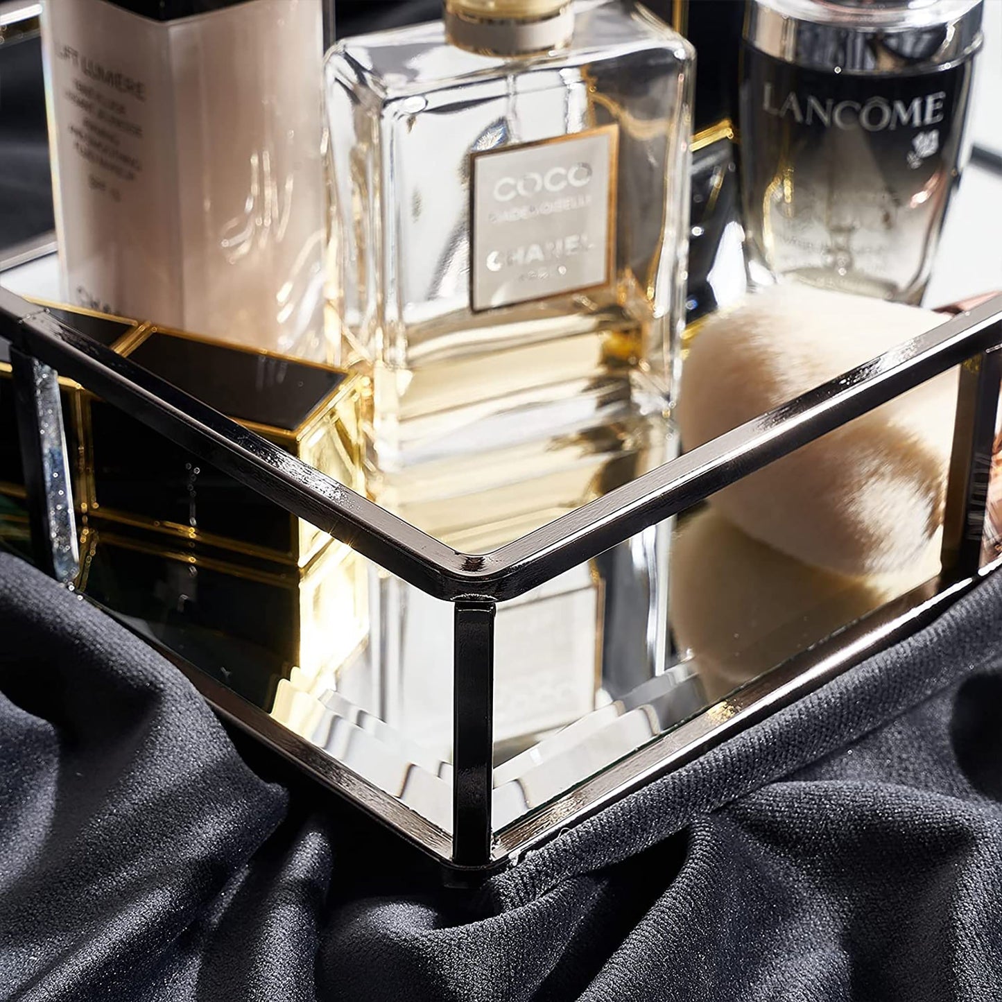 Decorative Metal Mirror Tray Organizer for Bathroom Counter Bathroom 12x7x2 Inch - Black