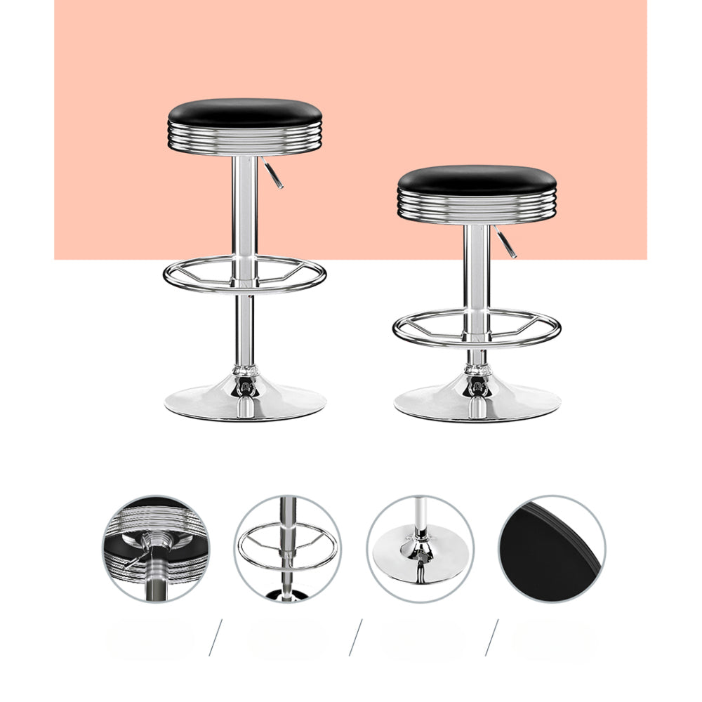 Set of 4 PU Leather Backless Bar Stools - Black and Chrome
