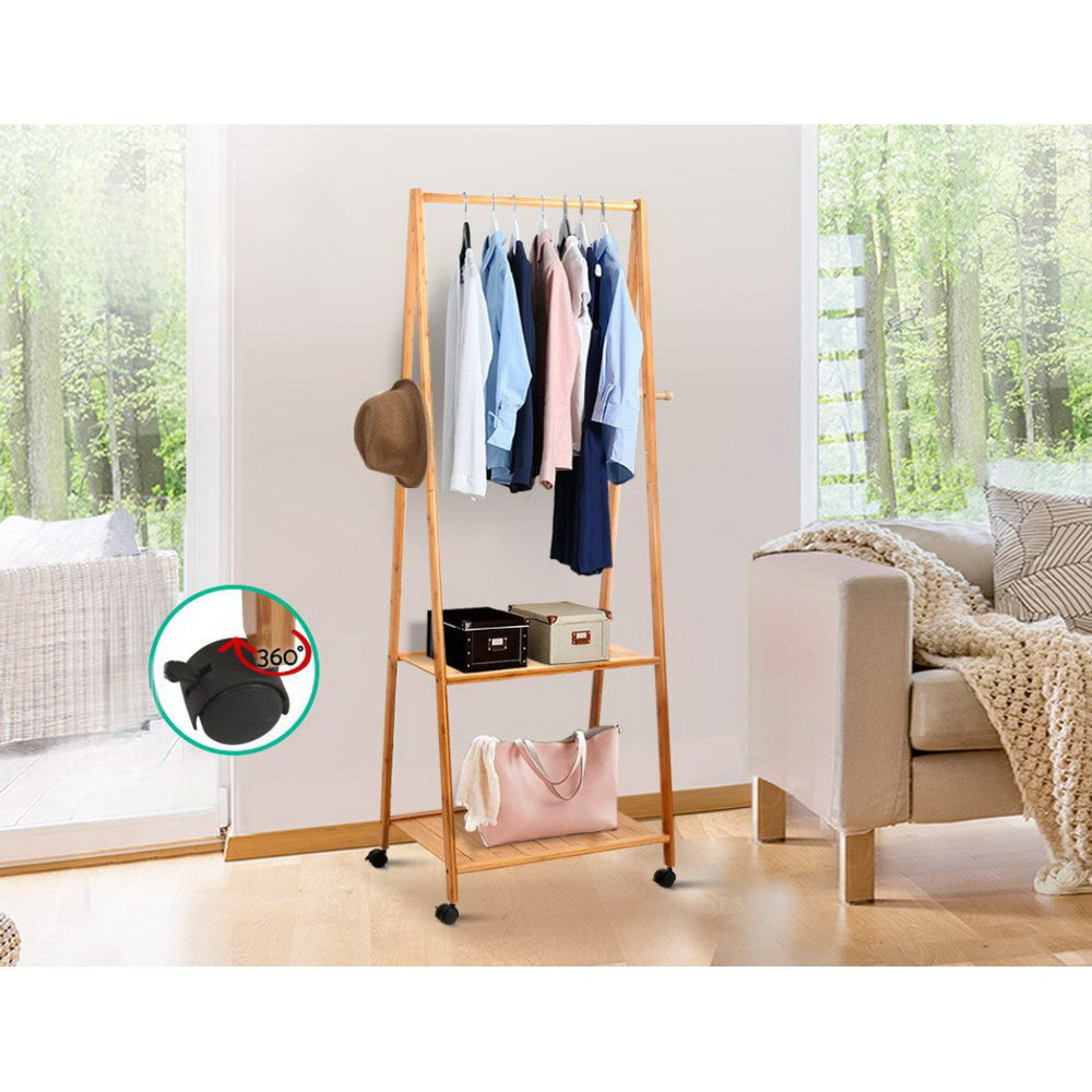 Bamboo Hanger Stand Wooden Clothes Rack Display Shelf