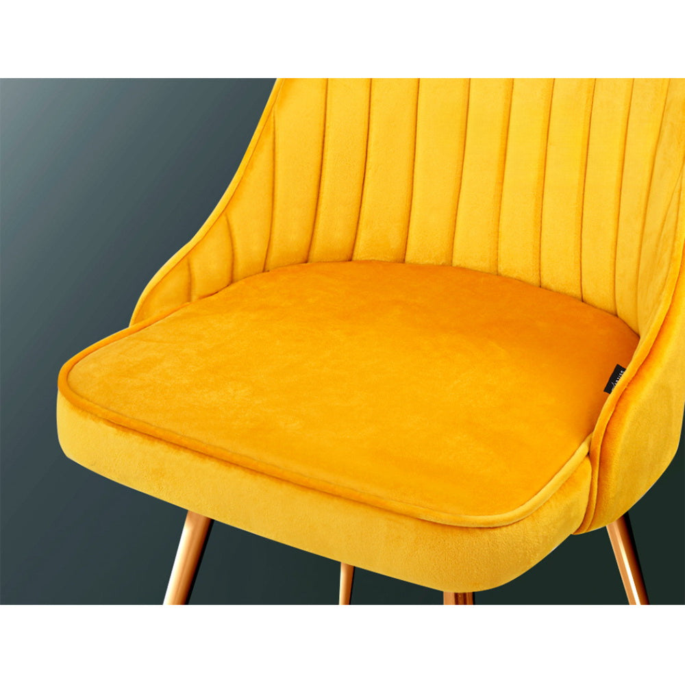 Set of 2 Dining Chairs Retro Chair Cafe Kitchen Modern Metal Legs Velvet Yellow