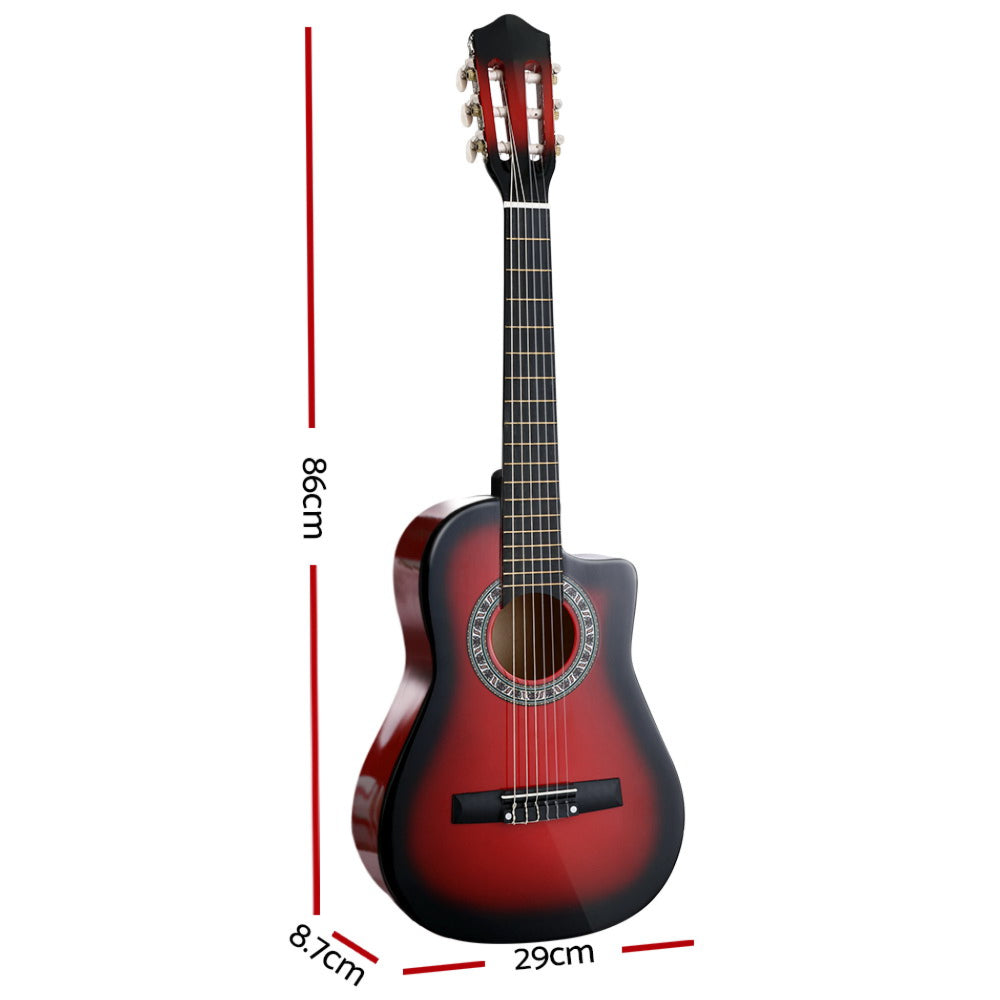 34" Inch Guitar Classical Acoustic Cutaway Wooden Ideal Kids Gift Children 1/2 Size Red