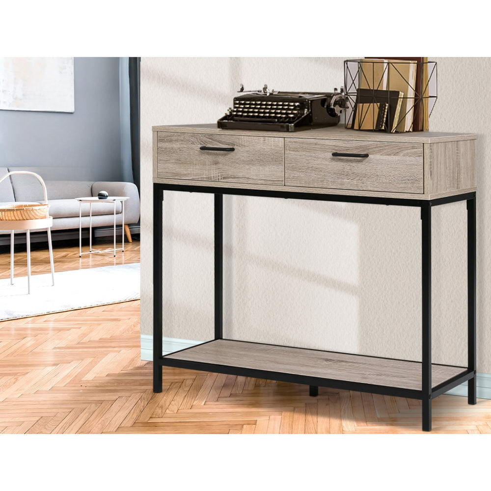 Hallway Console Table Hall Side Entry Display Desk Drawer Storage Oak
