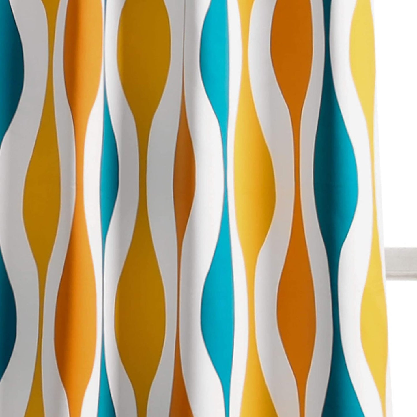 Mid Century Geo Room Darkening Window Curtain Panel Pair 84x52 Inch - Turquoise and Orange