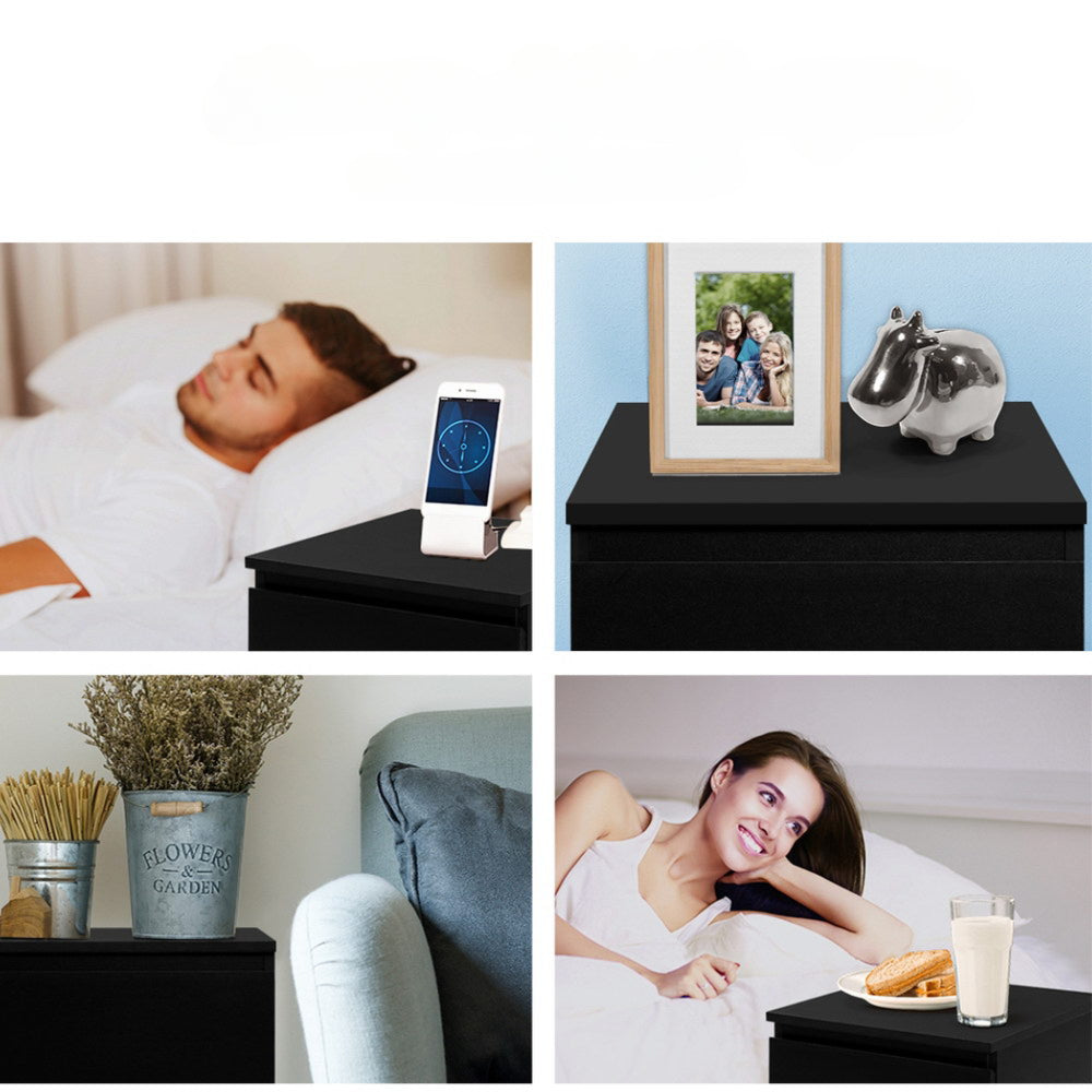 Bedside Tables Drawers Side Table Bedroom Furniture Nightstand Black Lamp