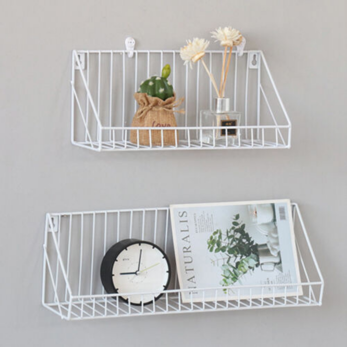 White Industrial Wall DIY Storage Rack Floating Metal Wire Shelf Unit