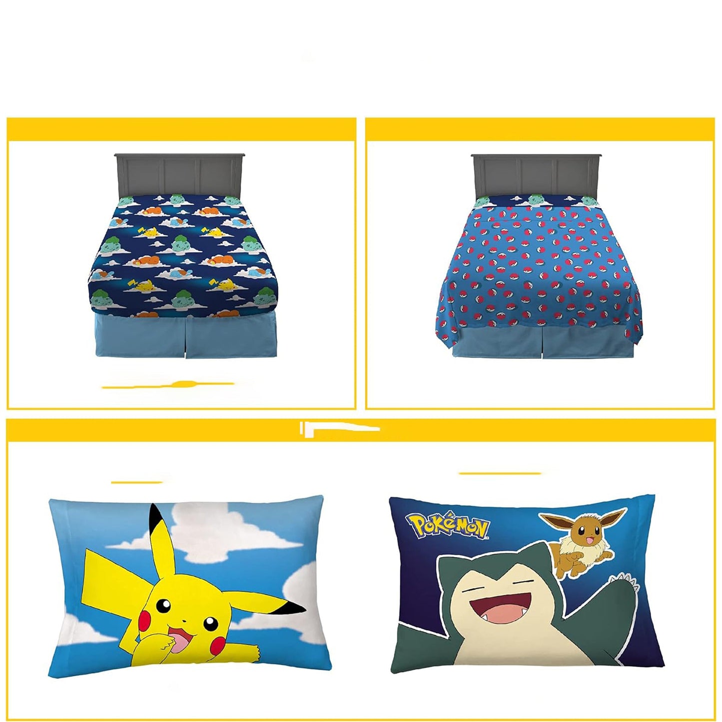Kids Bedding Super Soft Microfibre Bed Sheet Set - Multicolour Pokemon