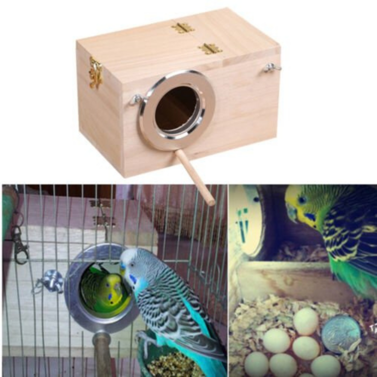 Parrot Breeding Wooden Nest Box Small Bird Budgie House Cage Home