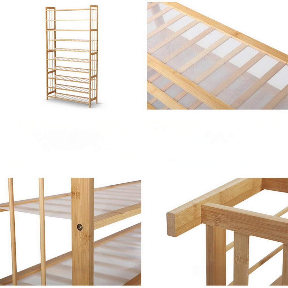 10-Tier Bamboo Shoe Rack Wooden Shelf Stand Storage Organizer