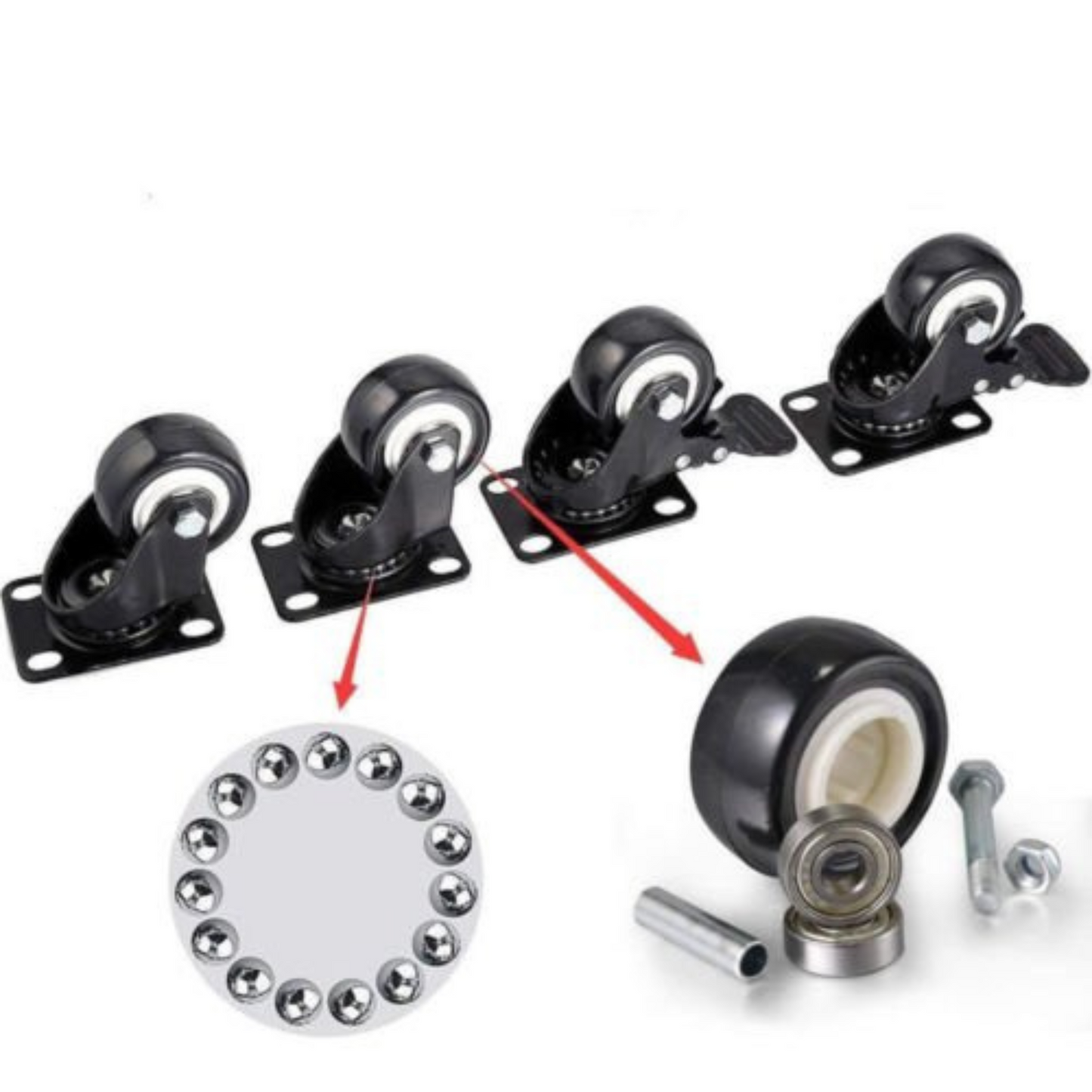 2 Inch Heavy Duty Caster Wheels Polyurethane Swivel Castors with Brake
