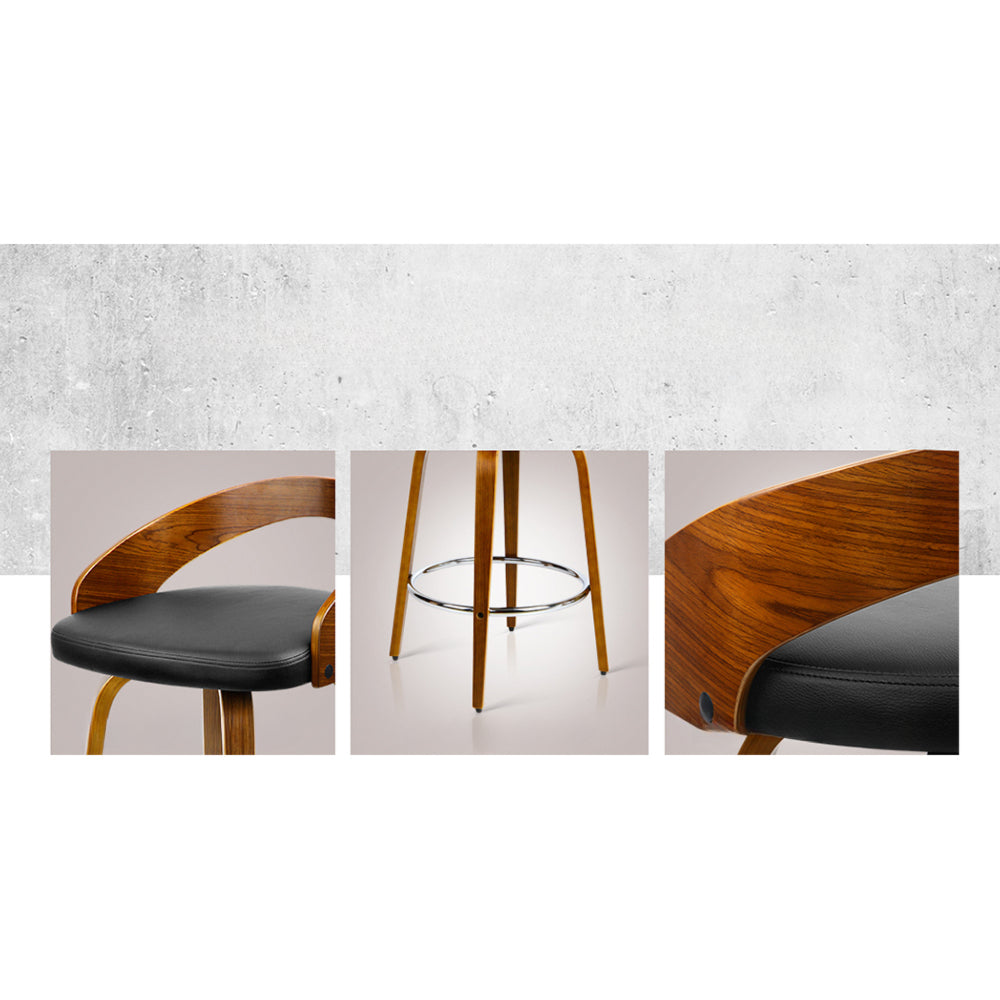 Set of 4 Walnut Wood Bar Stools - Black and Brown