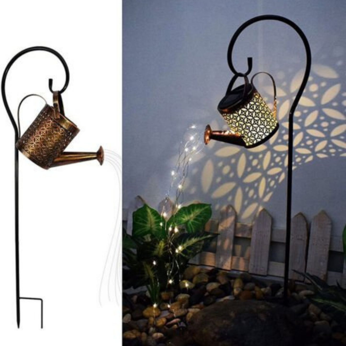 Solar LED Watering Can Fairy String Light Outdoor Garden Decor Waterfall Lamp