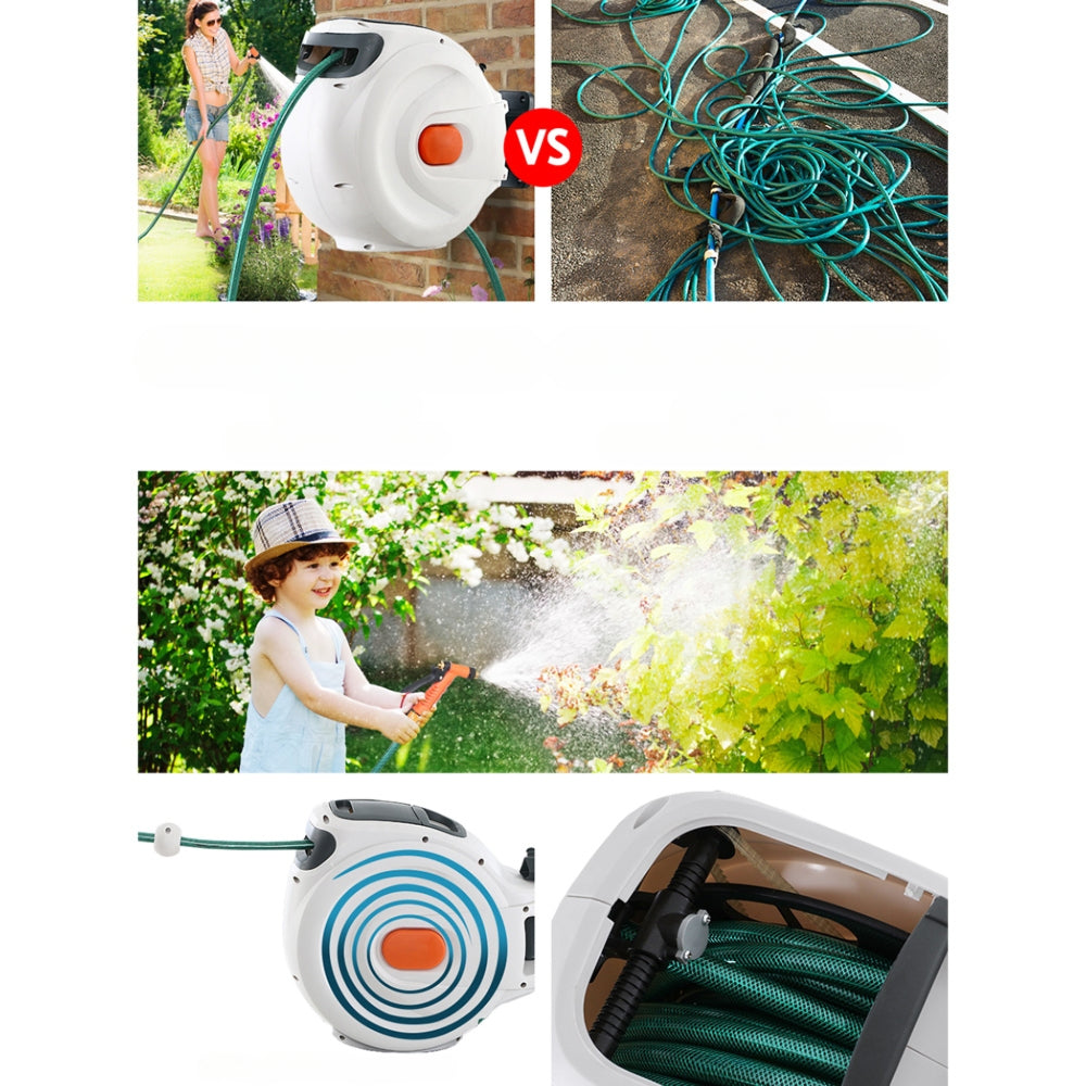 Retractable Hose Reel 30M Garden Water Brass Spray Gun Auto Rewind