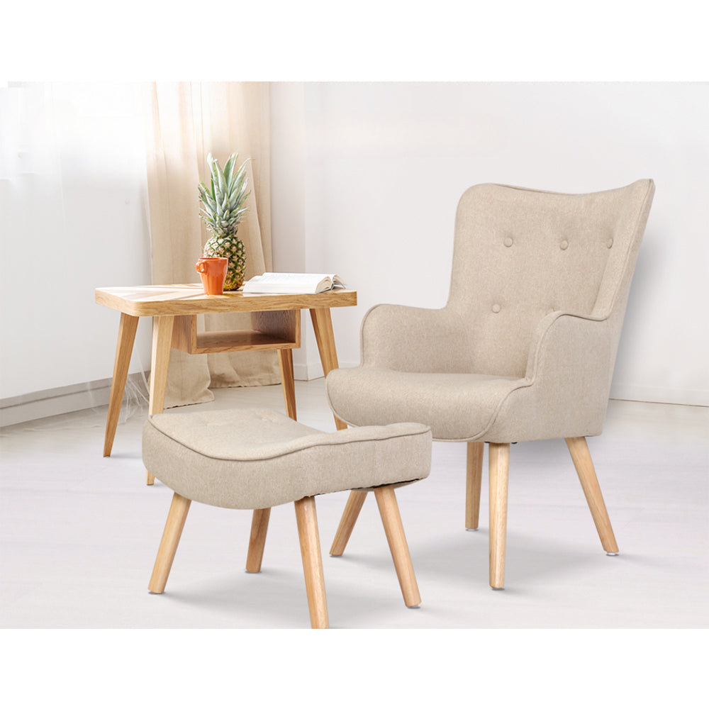 Armchair Lounge Chair Fabric Sofa Accent Chairs and Ottoman Beige