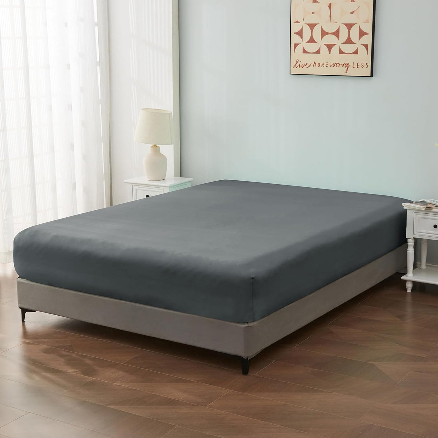 1000TC Cotton Blend Soft and Breathable Fitted Sheet 40cm Deep Pocket - Charcoal