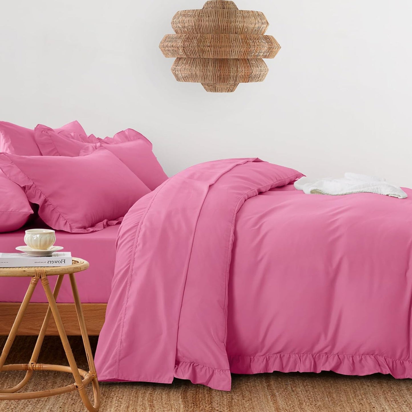 1000TC Ultra Soft Microfiber Duvet Doona Cover Quilt Cover Set - Ruffle Bright Pink