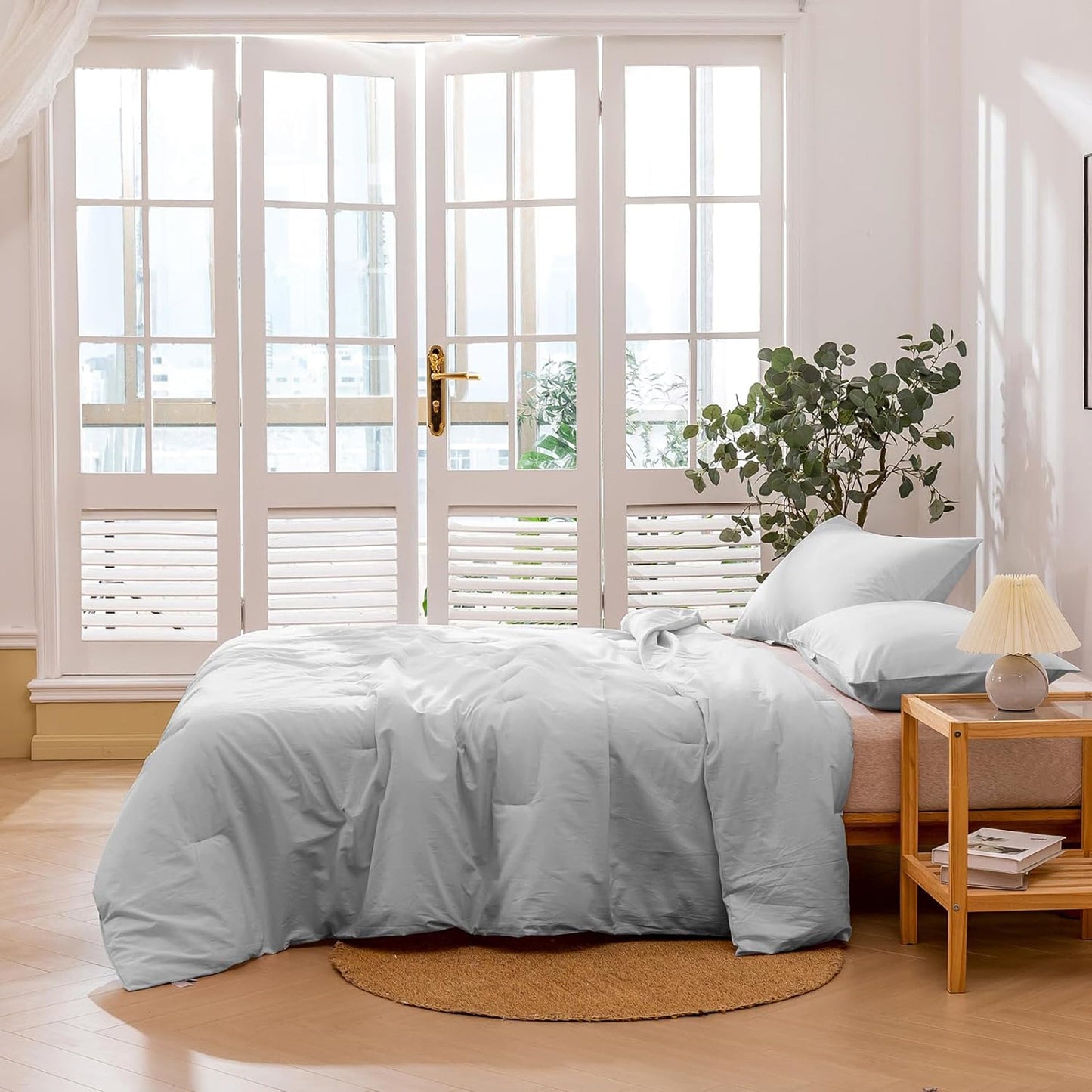 225TC Soft and Cozy Hypoallergenic Cotton Washed Quilt Cover Set - Light Grey