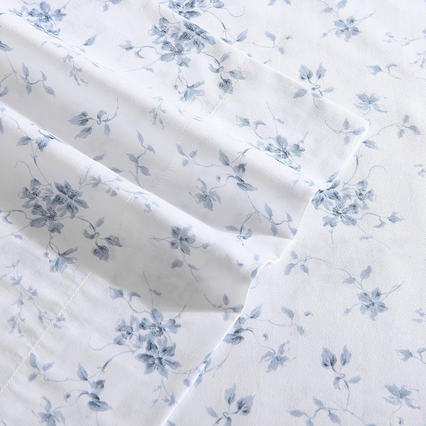 Soft Breathable Sateen Cotton Bedding Sheet Set - Garden Muse Blue