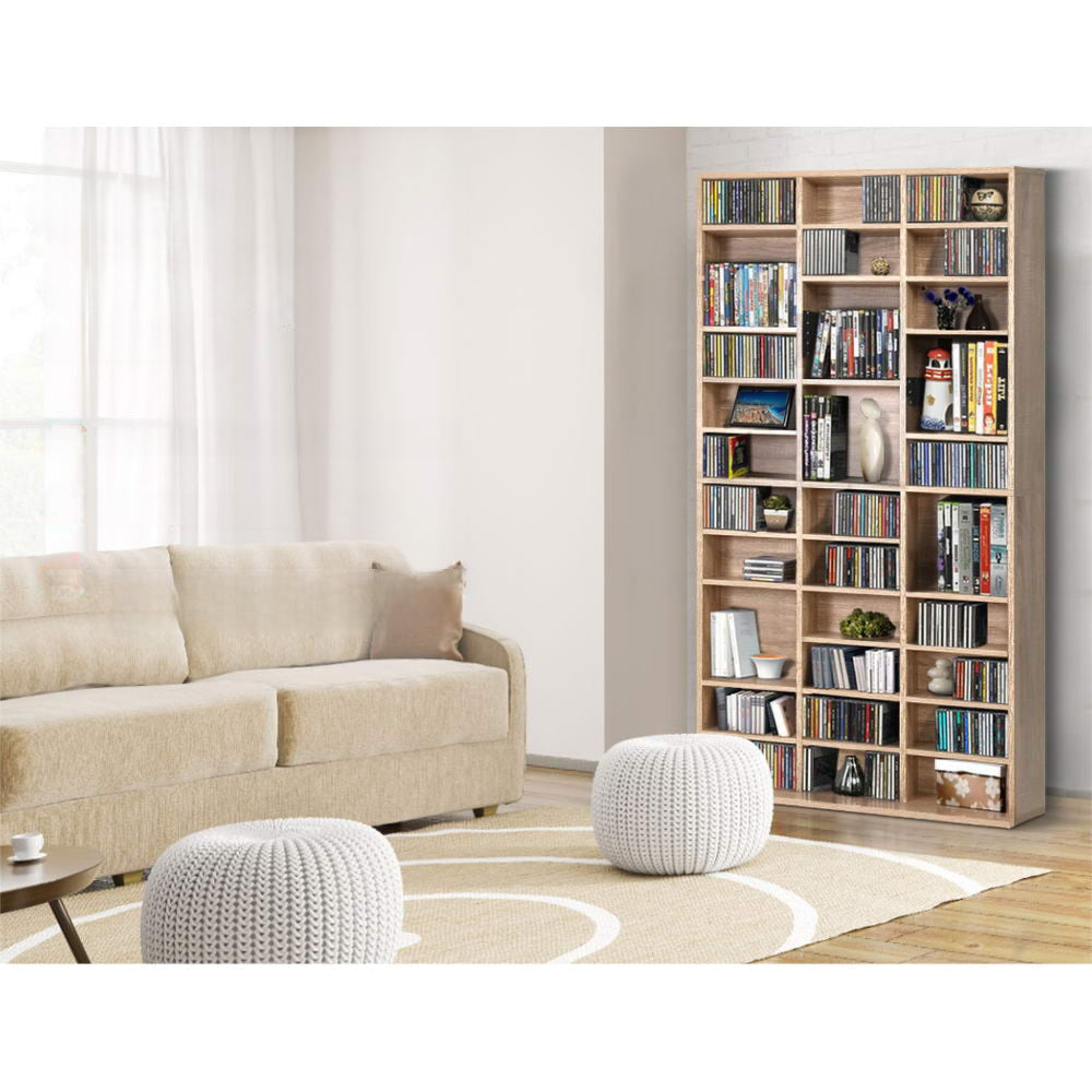 528 DVD 1116 CD Storage Shelf Media Rack Stand Cupboard Book Unit Oak