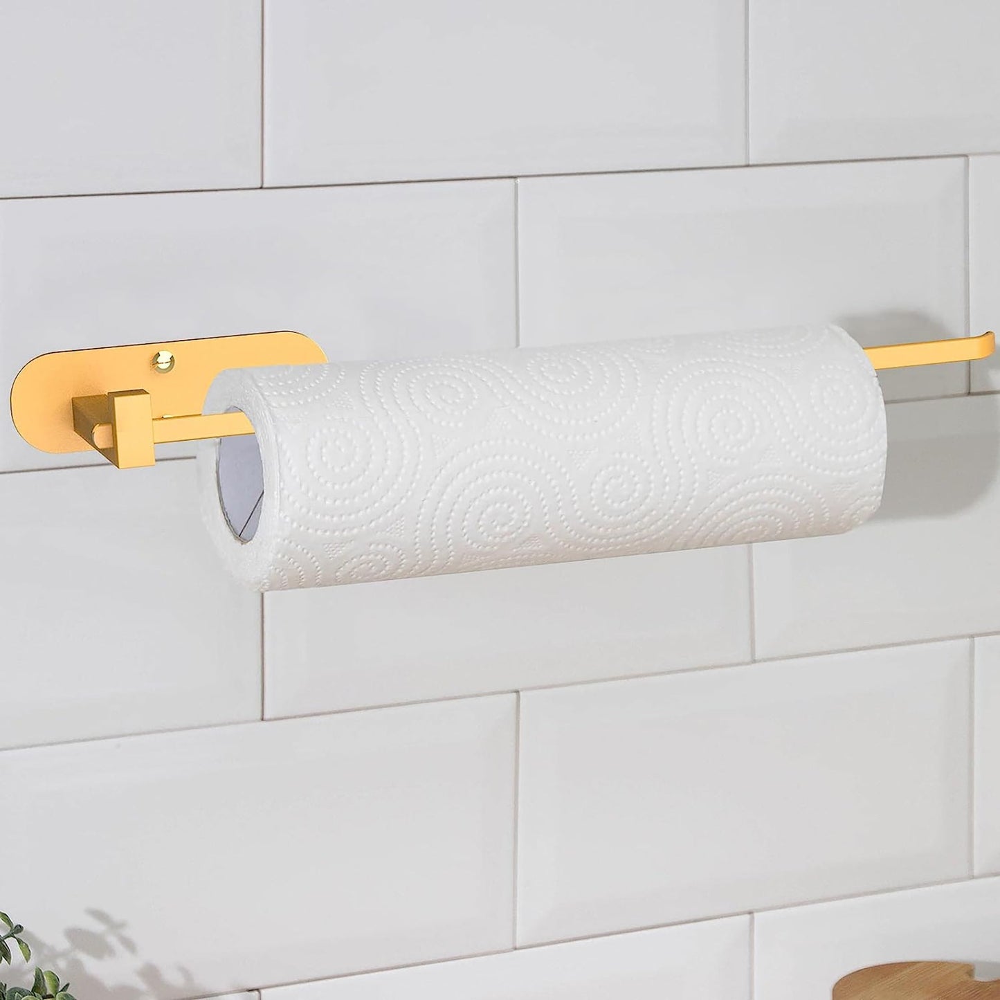 Aluminum Paper Tower Holder Self Adhesive or Drilling 13.78 Inch - Pure Gold